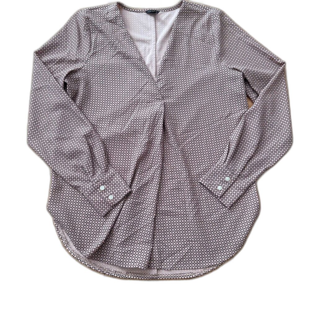 Ann Taylor Dusty Mauve Black Circle Print Blouse Size S Modern Minimalist